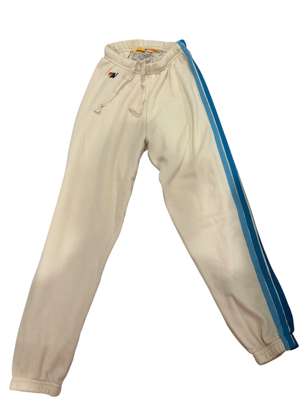 Aviator Nation Women’s Size XS Cream Track Pants with Blue Side Stripe